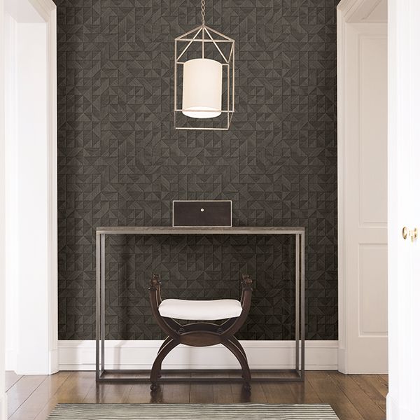 Gallerie Dark Brown Geometric Wood Wallpaper - Brewster Wallcovering