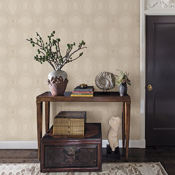 Relativity Beige Geometric Wallpaper - Brewster Wallcovering