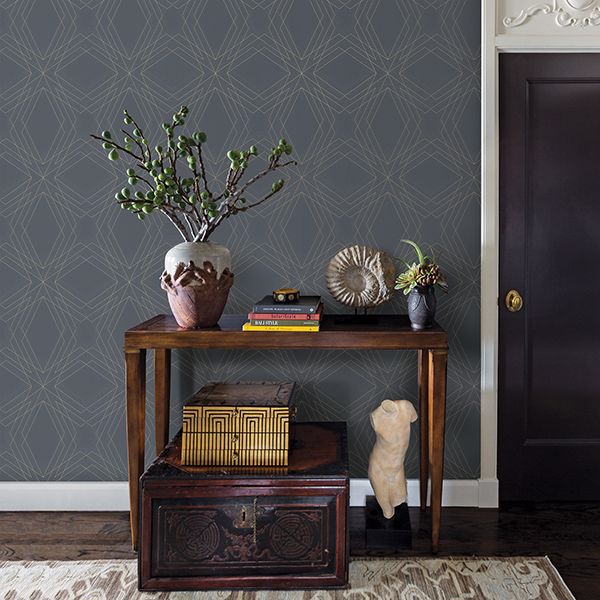 Relativity Charcoal Geometric Wallpaper  | Brewster Wallcovering - The WorkRm