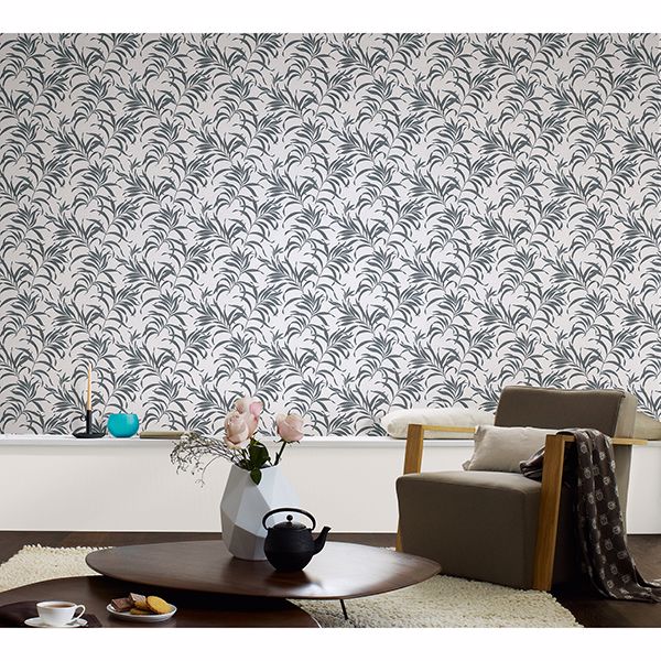 Valentina Grey Leaf Wallpaper - Brewster Wallcovering