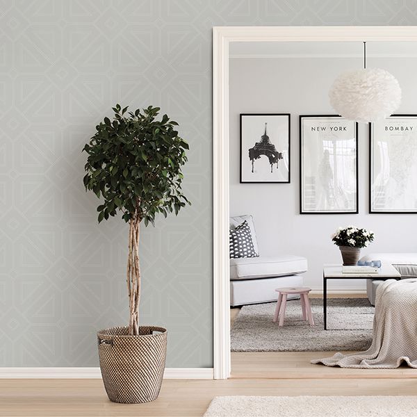 Voltaire Silver Beaded Geometric Wallpaper  | Brewster Wallcovering - The WorkRm