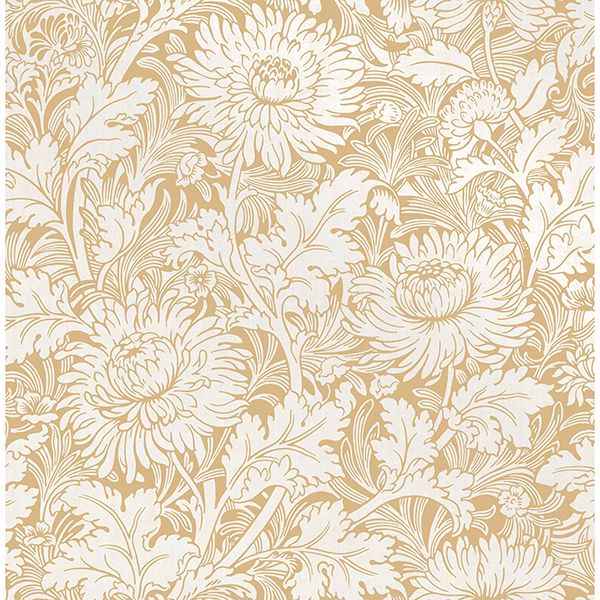 Zinnia Mustard Floral Wallpaper - York Wallcoverings - 2900-42528 - York Wallcoverings Wallpaper