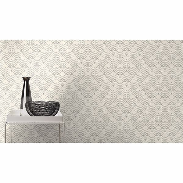 Rooney White Fan Wallpaper  | Brewster Wallcovering - The WorkRm