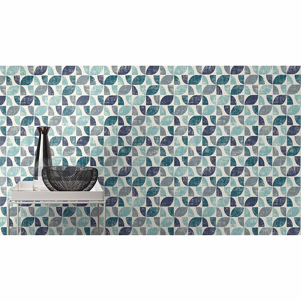 Dorwin Blue Geometric Wallpaper  | Brewster Wallcovering - The WorkRm