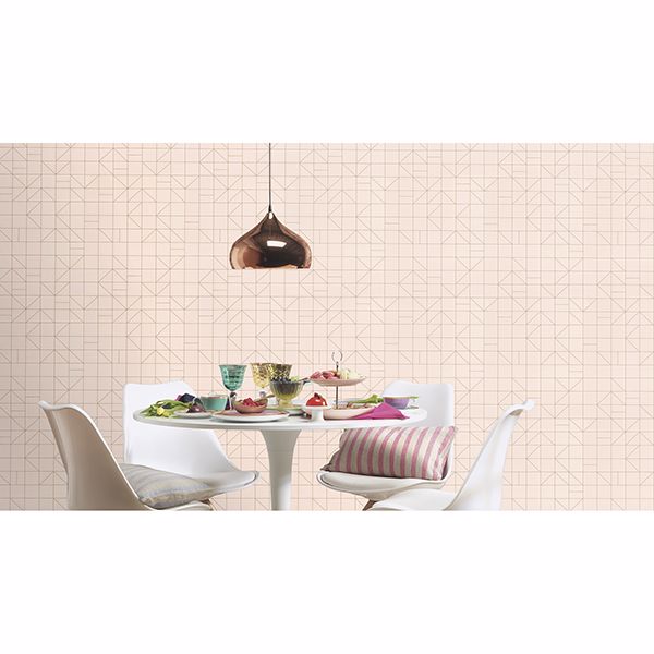 Teague Light Pink Geometric Wallpaper - Brewster Wallcovering