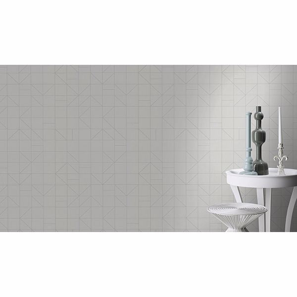 Teague Silver Geometric Wallpaper - Brewster Wallcovering