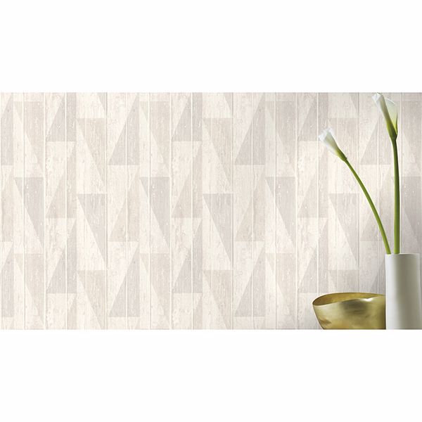 Nilsson White Geometric Wood Wallpaper - Brewster Wallcovering