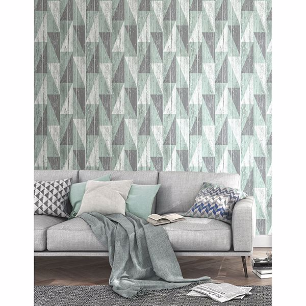 Nilsson Sage Geometric Wood Wallpaper - Brewster Wallcovering