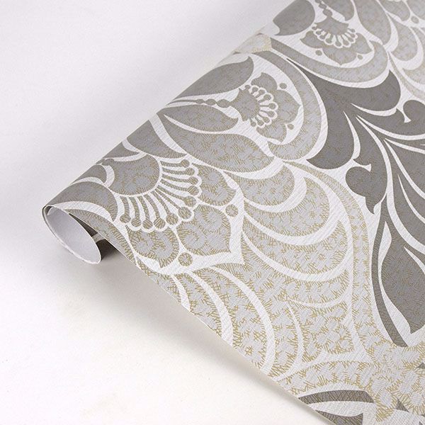 Twill Charcoal Damask  | Brewster Wallcovering