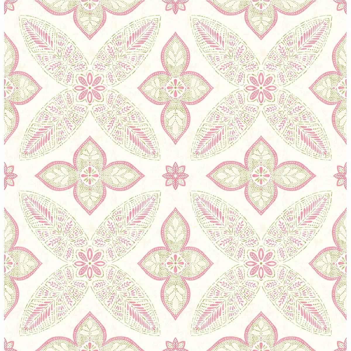 Off Beat Ethnic Pink Geometric Floral - York Wallcoverings - 1014-001826