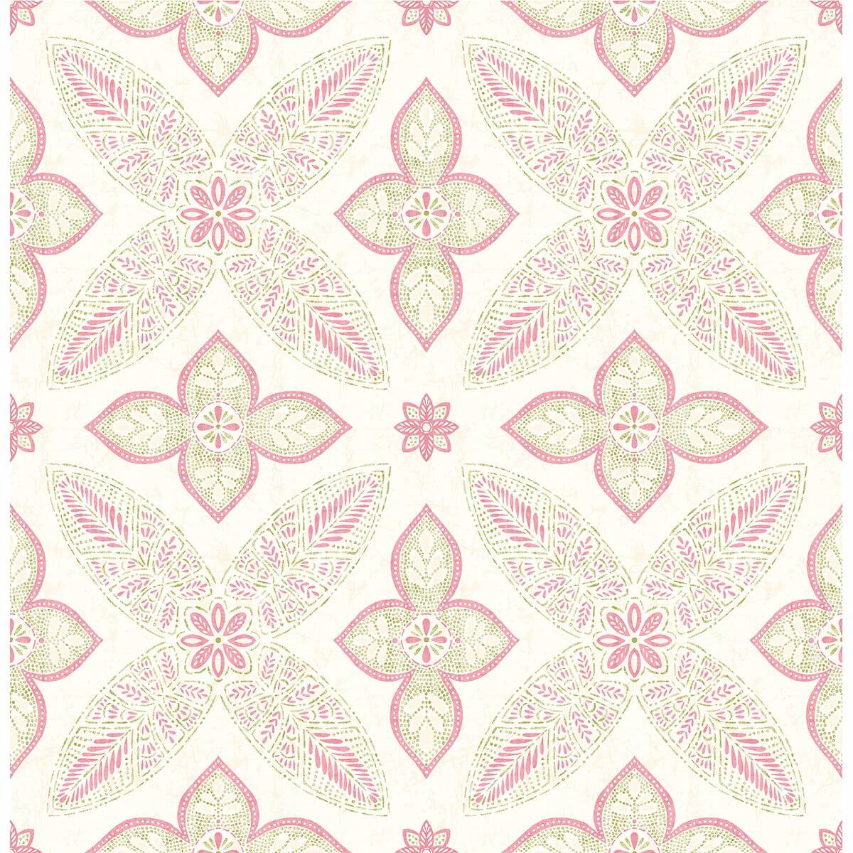 Off Beat Ethnic Pink Geometric Floral - York Wallcoverings - 1014-001826 - York Wallcoverings Wallpaper