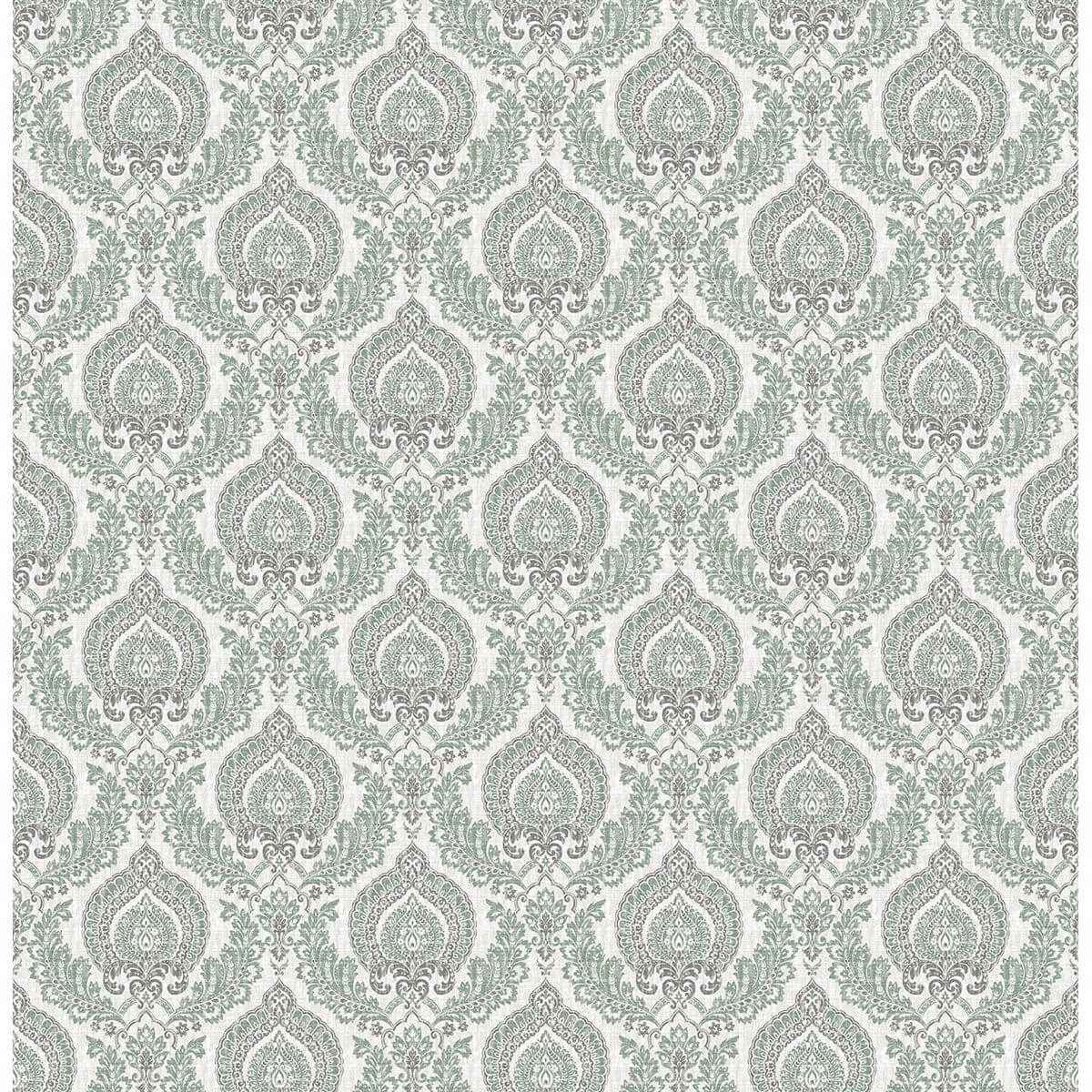 Lulu Dark Green Damask Wallpaper - York Wallcoverings - 2657-22229