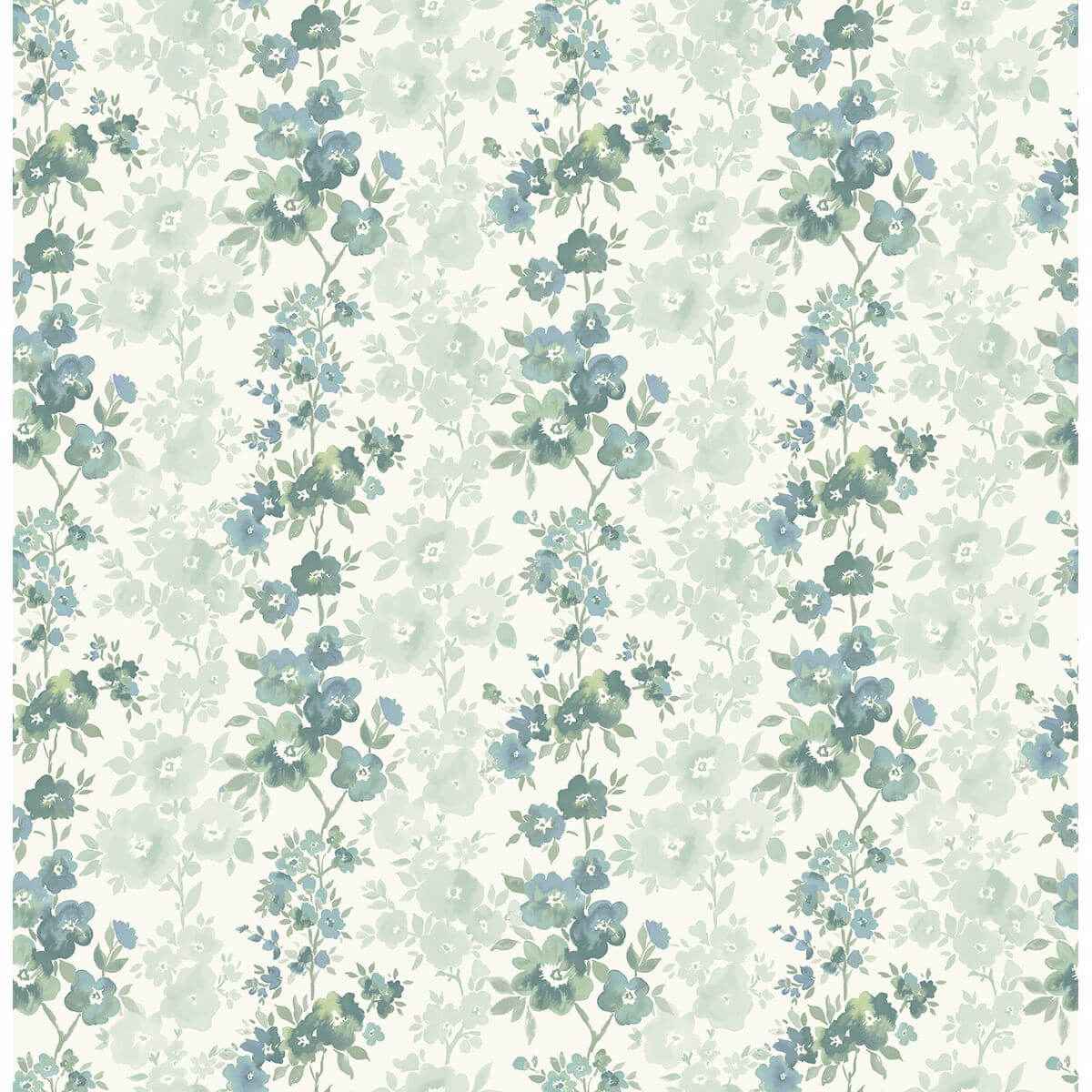 Charlise Teal Floral Stripe Wallpaper - York Wallcoverings - 2657-22253