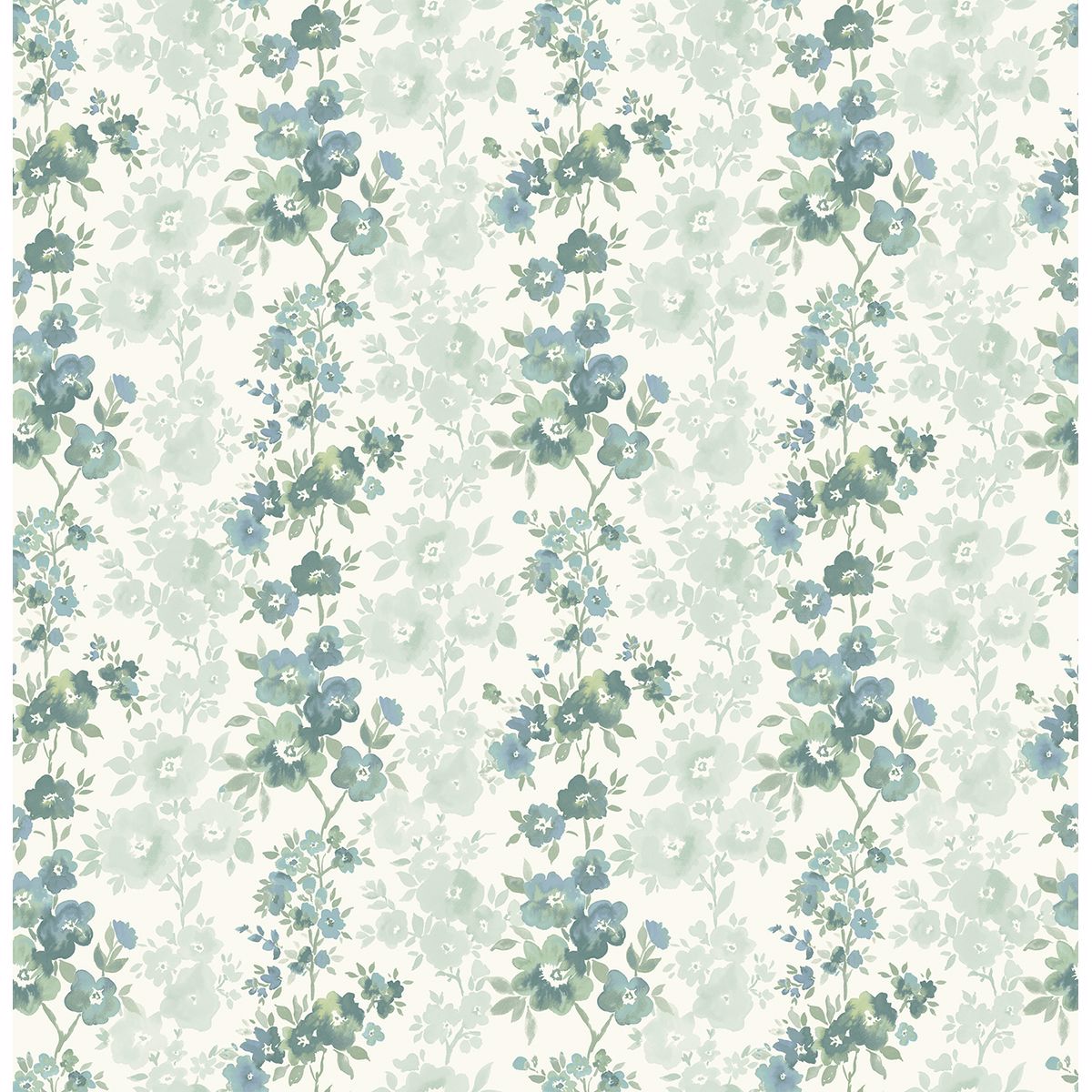 Brewster Wallcovering-Charlise Teal Floral Stripe