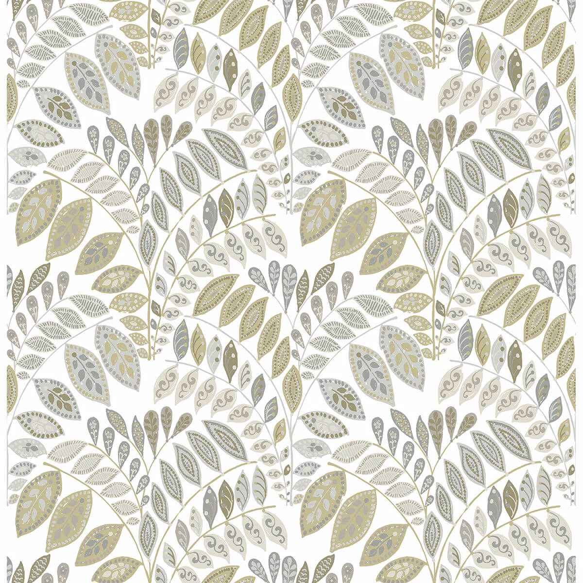 Fiddlehead Grey Botanical Wallpaper - York Wallcoverings - 2821-25145