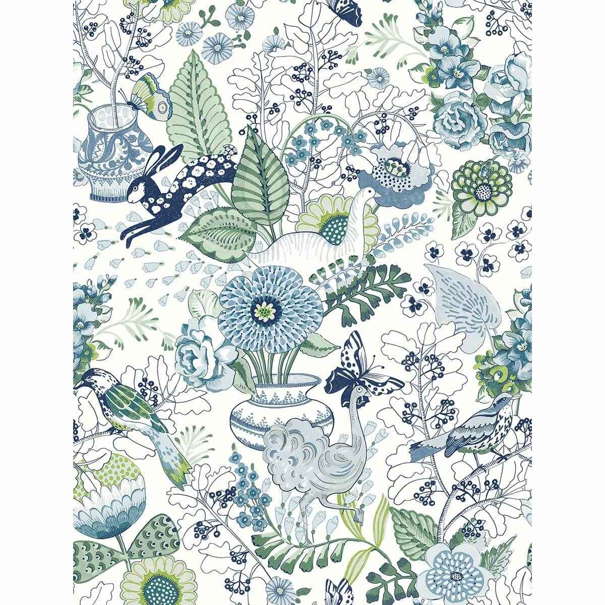 Whimsy Blue Fauna Wallpaper - York Wallcoverings - 2821-12804