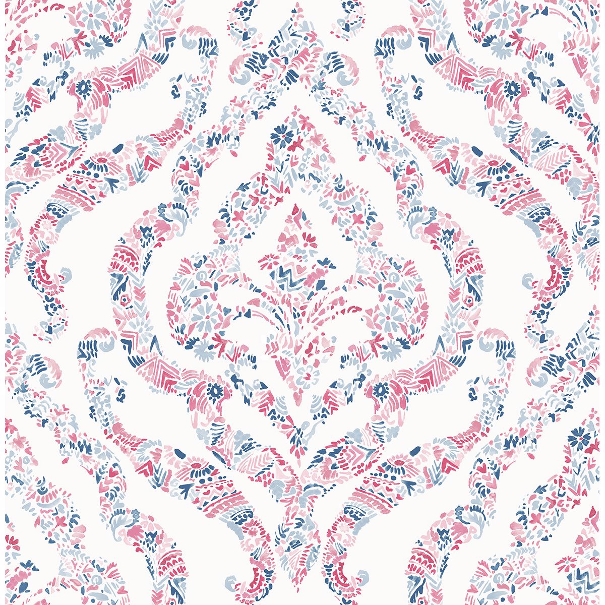 Brewster Wallcovering-Featherton Coral Floral Damask Wallpaper