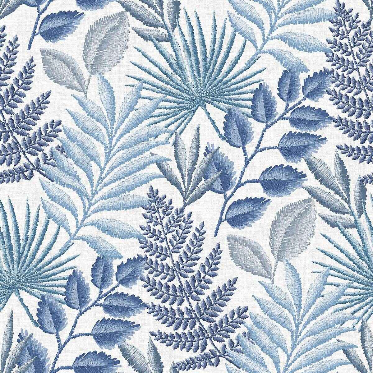 Palomas Blue Botanical Wallpaper - York Wallcoverings - 2901-87505