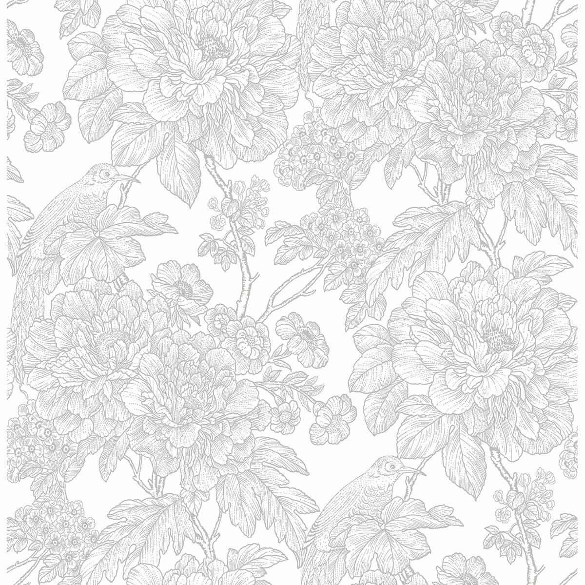 Birds of Paradise Breeze Grey Floral Wallpaper - York Wallcoverings - 2901-25412