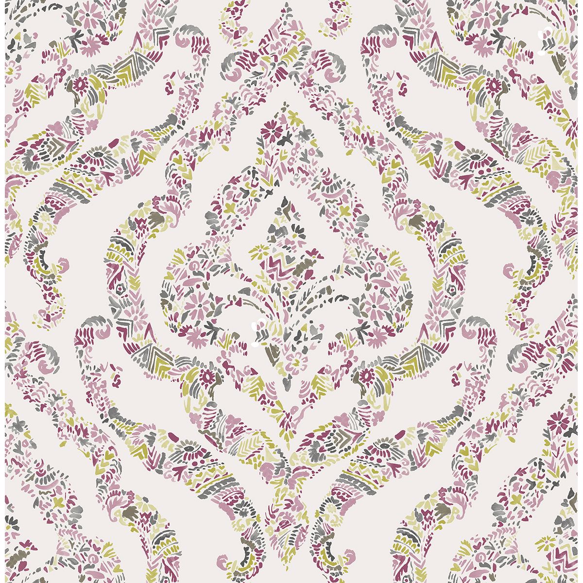Brewster Wallcovering-Featherton Pink Floral Damask Wallpaper