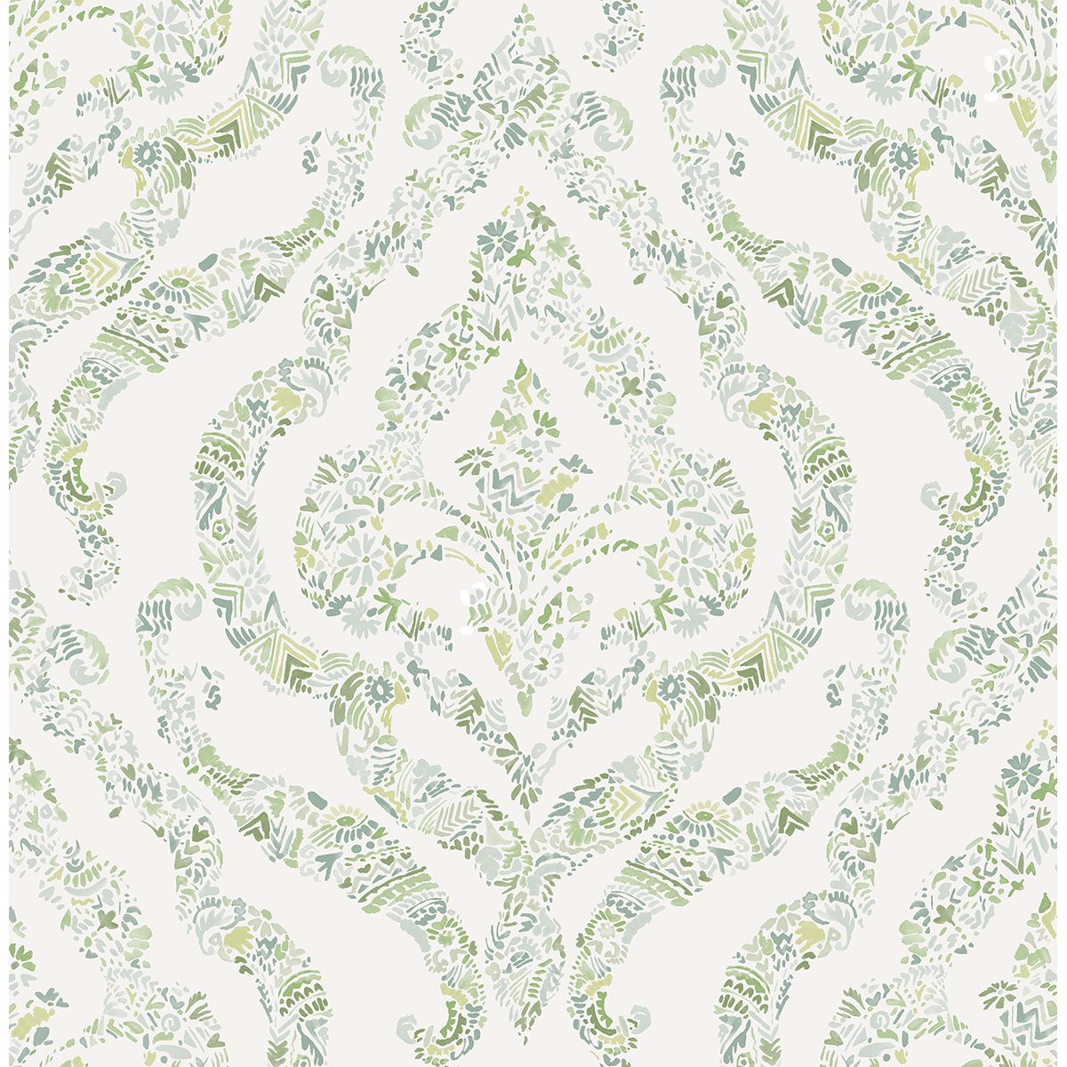 Brewster Wallcovering-Featherton Light Green Floral Damask Wallpaper