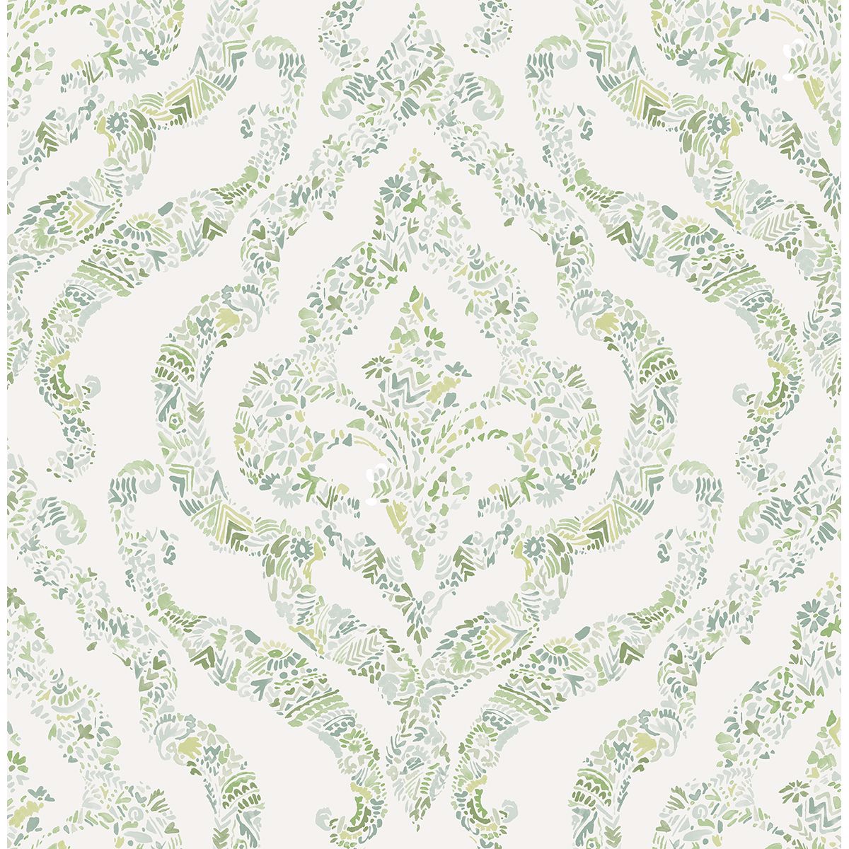 Picture of Featherton Light Green Floral Damask Wallpaper