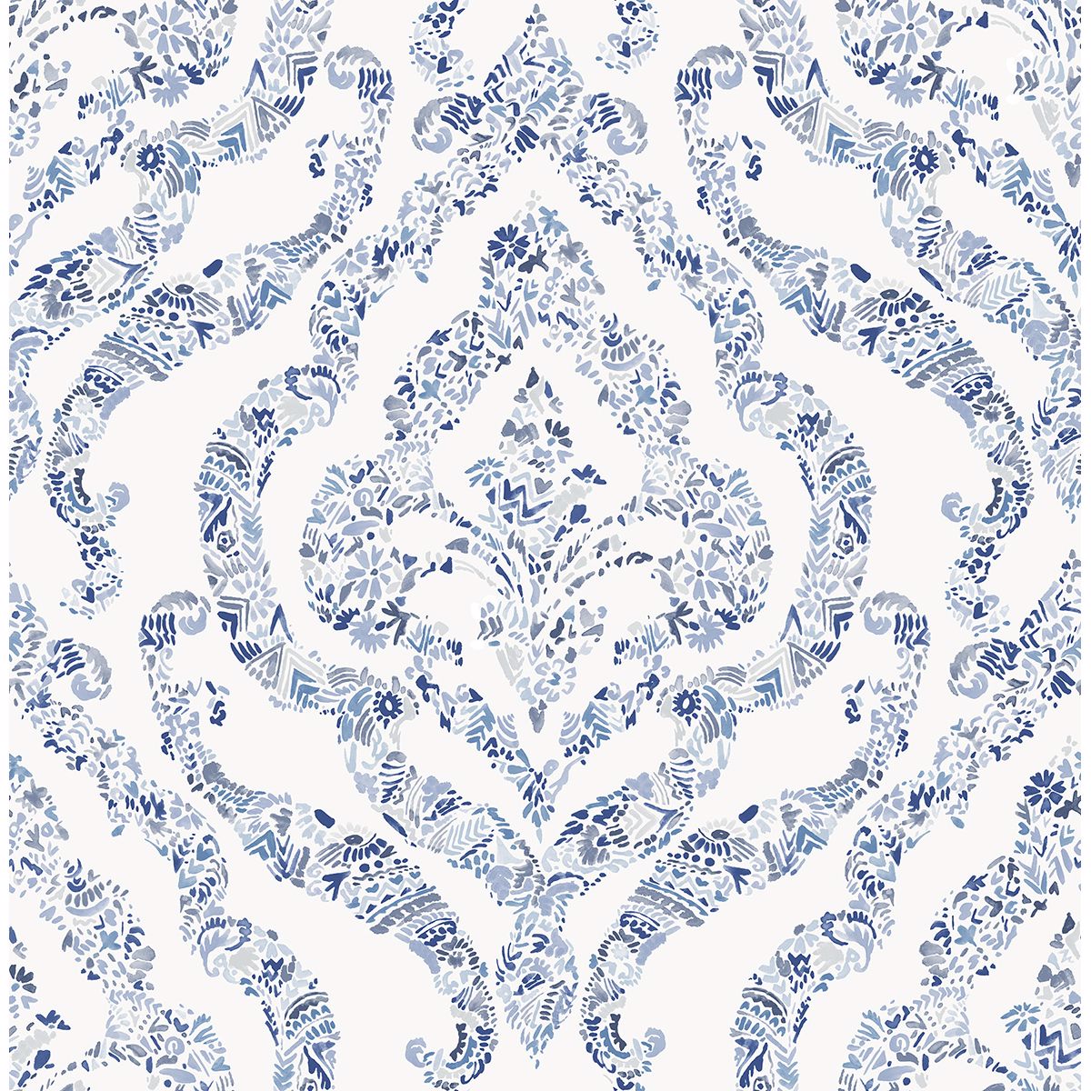 Brewster Wallcovering-Featherton Blue Floral Damask Wallpaper