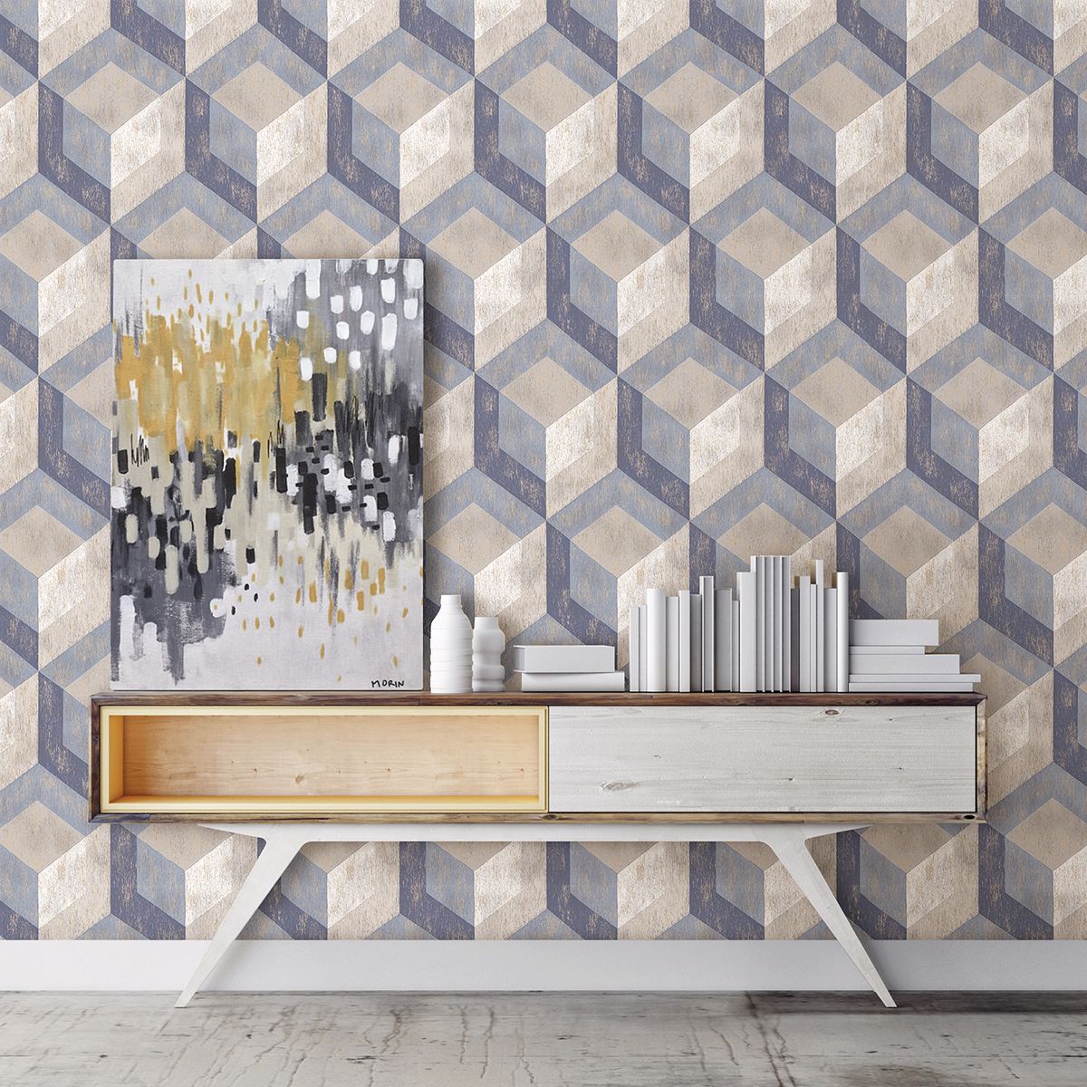 Clarabelle Blue Rustic Wood Tile Wallpaper  | Brewster Wallcovering - The WorkRm