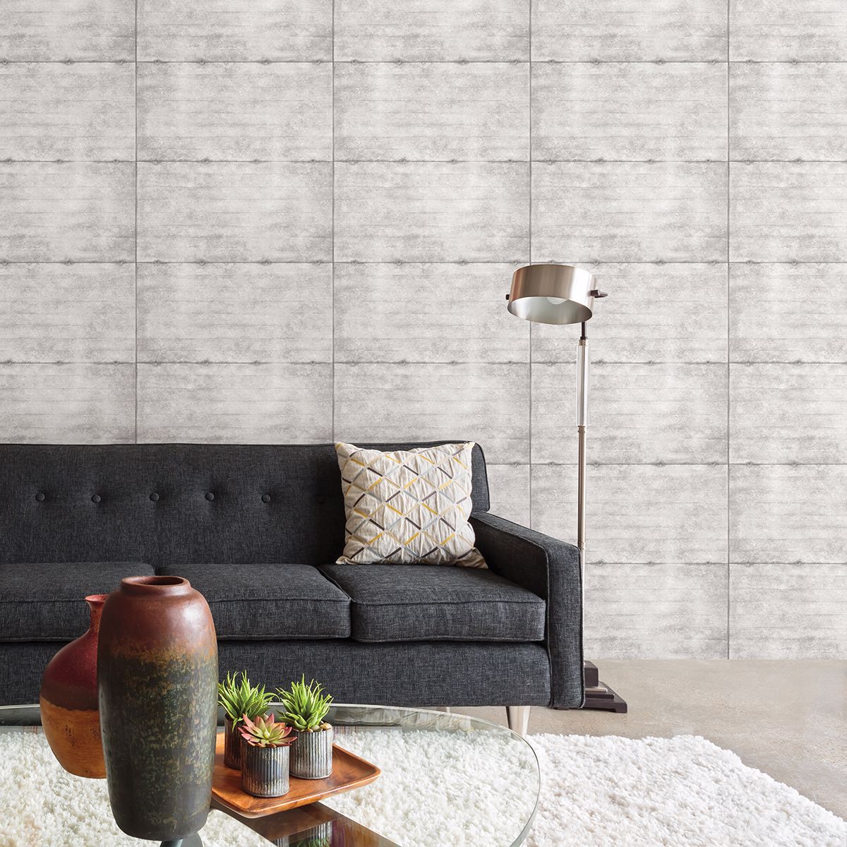 Reuther Grey Smooth Concrete Wallpaper - Brewster Wallcovering