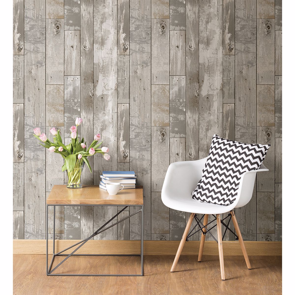 Deena Light Grey Weathered Wood Wallpaper - Brewster Wallcovering