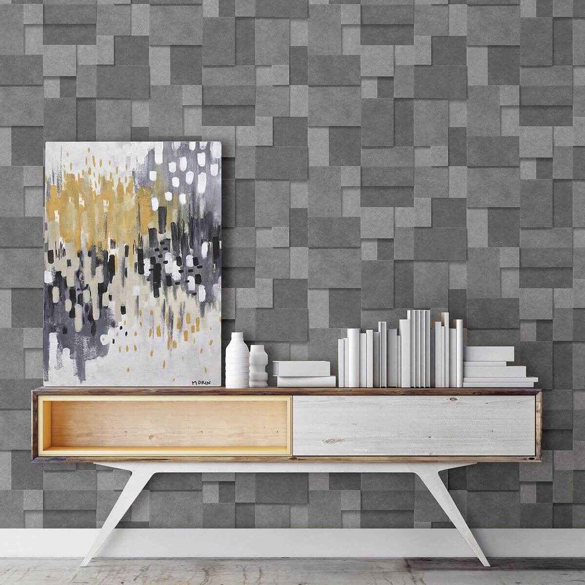 Duchamp Dark Grey Metallic Squares Wallpaper - York Wallcoverings - 2922-25354 - York Wallcoverings Wallpaper