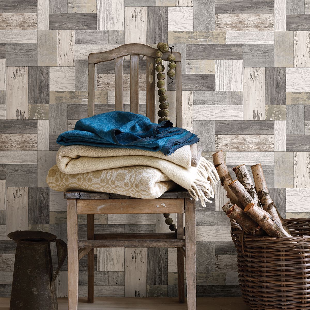 Knock on Wood Neutral Distressed Wallpaper  | Brewster Wallcovering