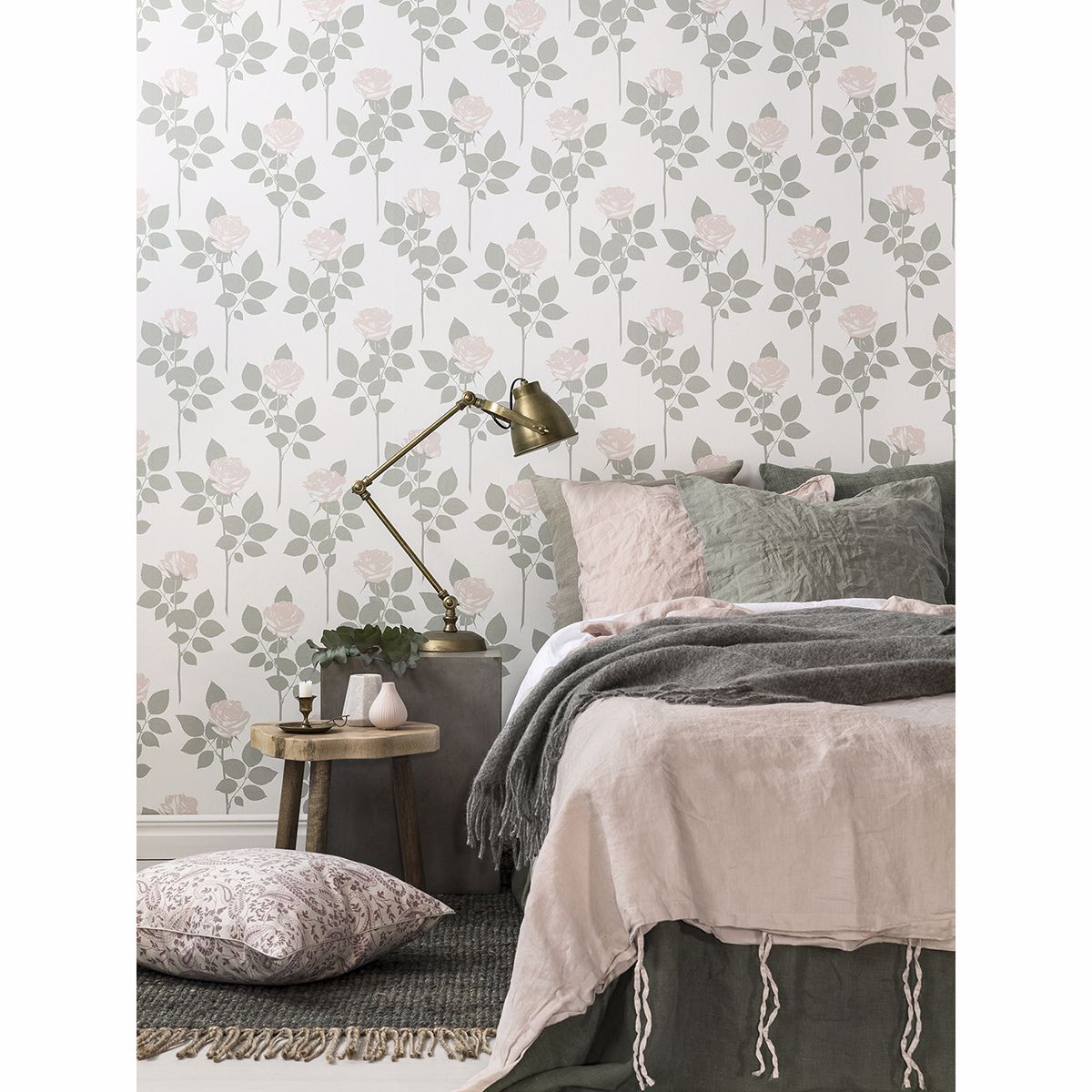 Lundgren Off-White Rose Wallpaper - Brewster Wallcovering