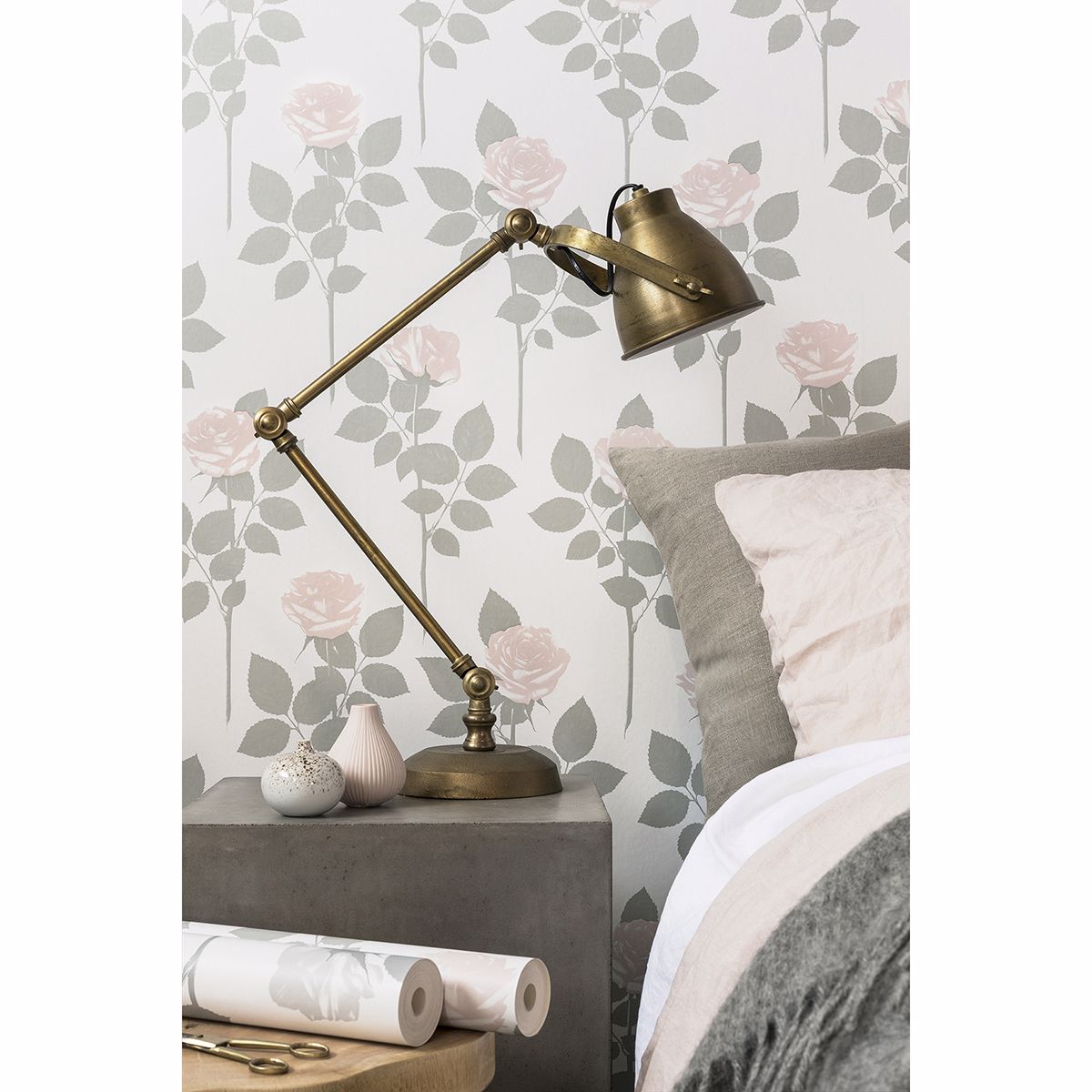 Lundgren Off-White Rose Wallpaper - Brewster Wallcovering