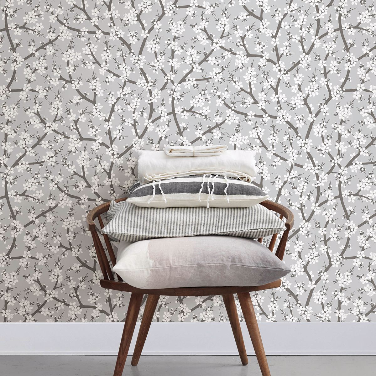 Henrik Grey Floral Wallpaper - Brewster Wallcovering