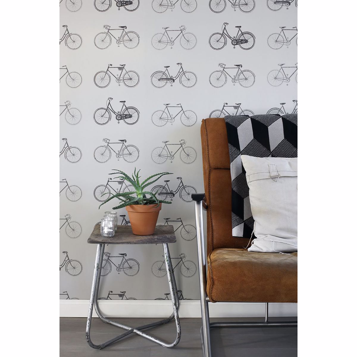 Turnblad Grey Bicycle Wallpaper - Brewster Wallcovering