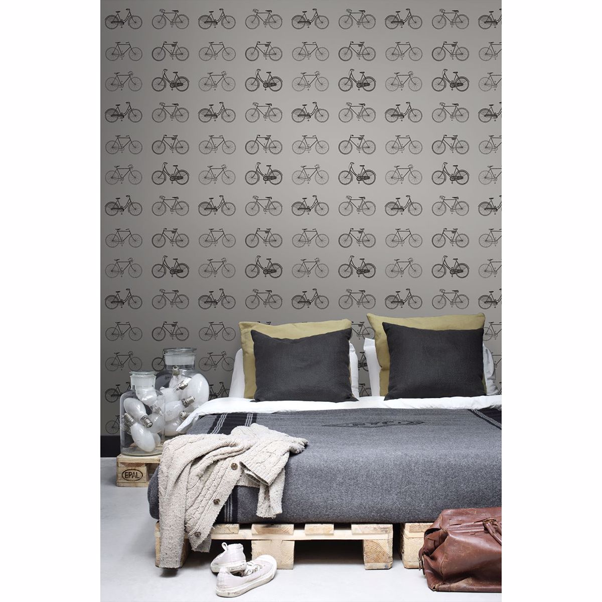 Turnblad Grey Bicycle Wallpaper - Brewster Wallcovering