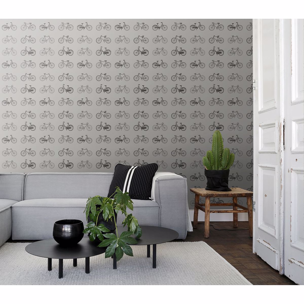 Turnblad Grey Bicycle Wallpaper - Brewster Wallcovering