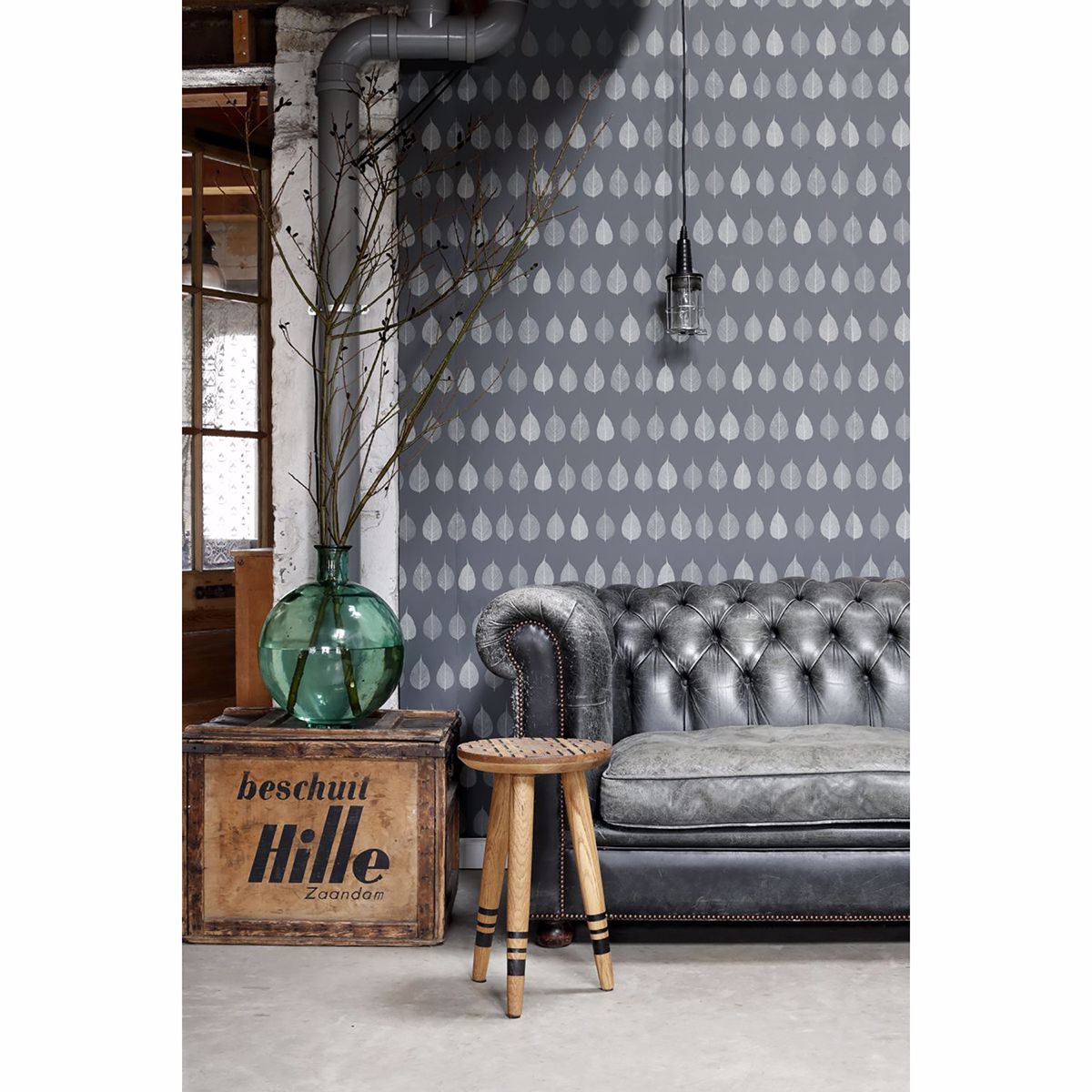 Greenhouse Charcoal Leaves Wallpaper - Brewster Wallcovering