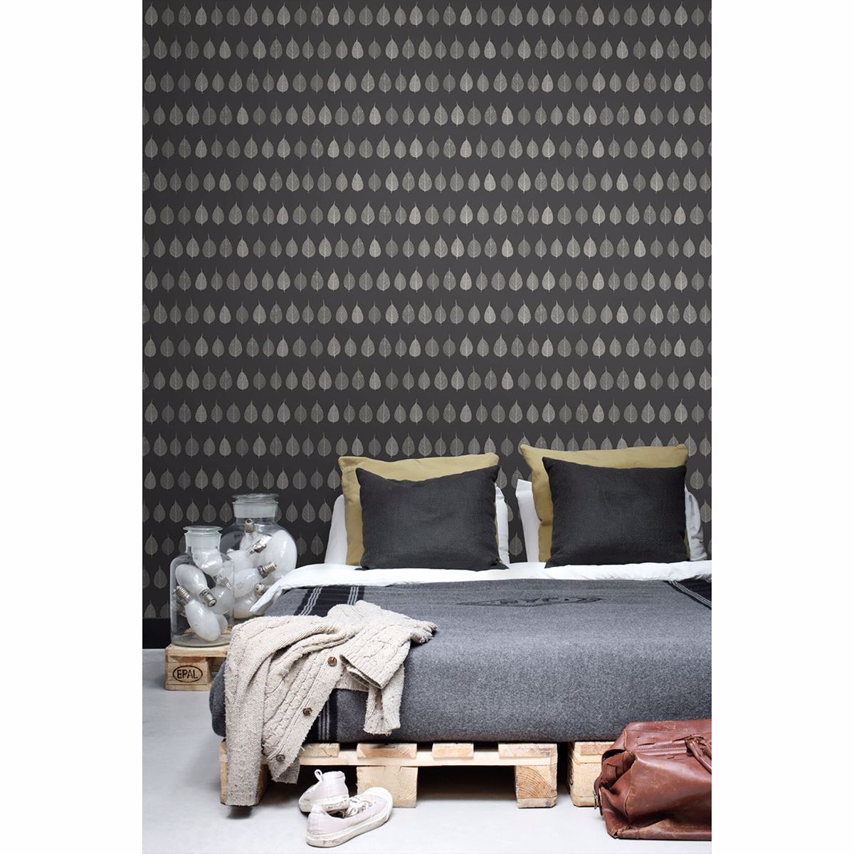 Greenhouse Charcoal Leaves Wallpaper - Brewster Wallcovering