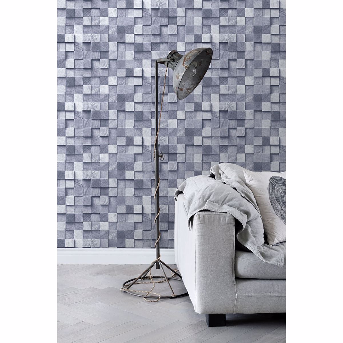 Tevye Blue Wood Geometric Wallpaper - Brewster Wallcovering