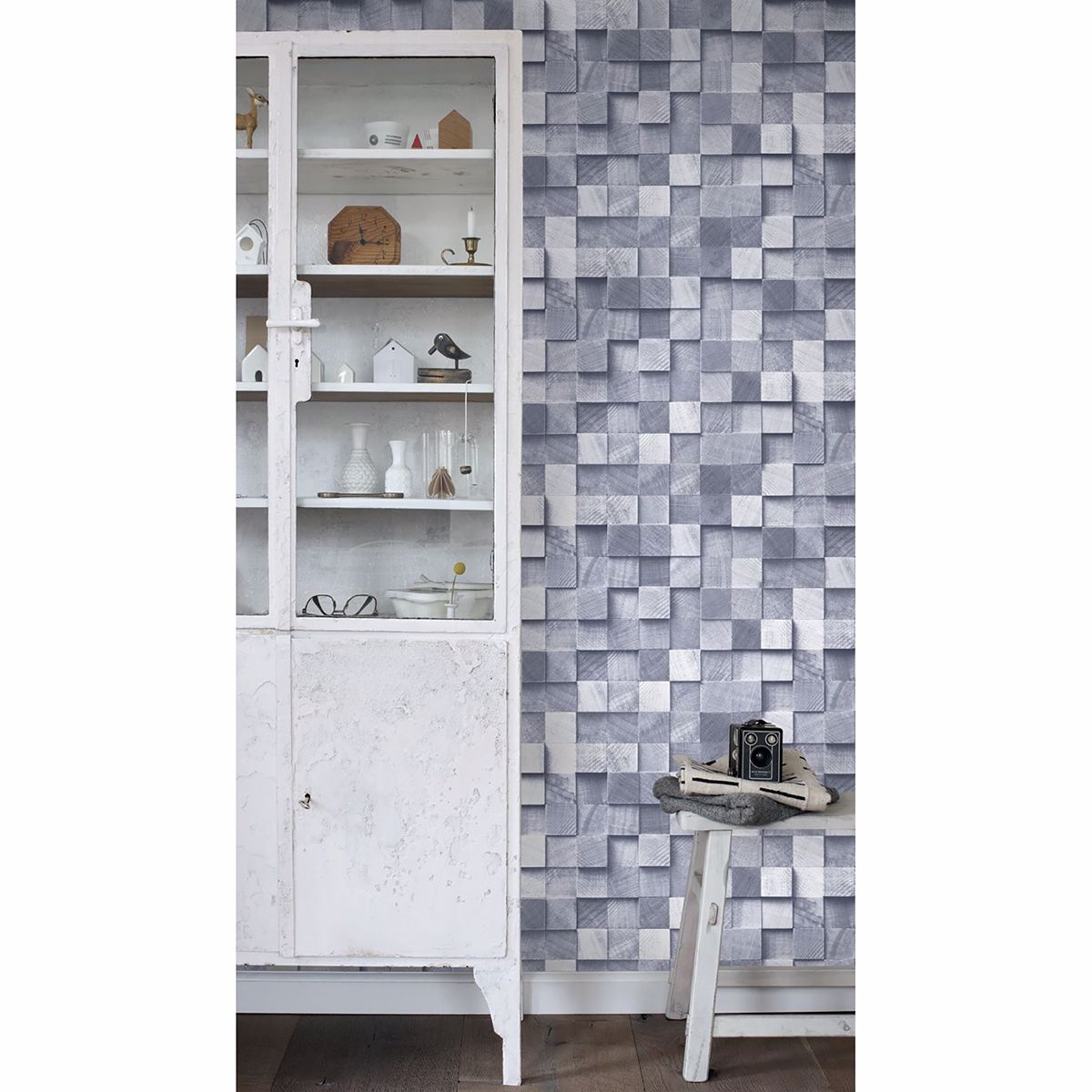 Tevye Blue Wood Geometric Wallpaper - Brewster Wallcovering