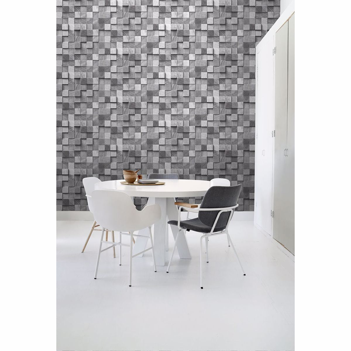 Tevye Grey Wood Geometric Wallpaper - Brewster Wallcovering