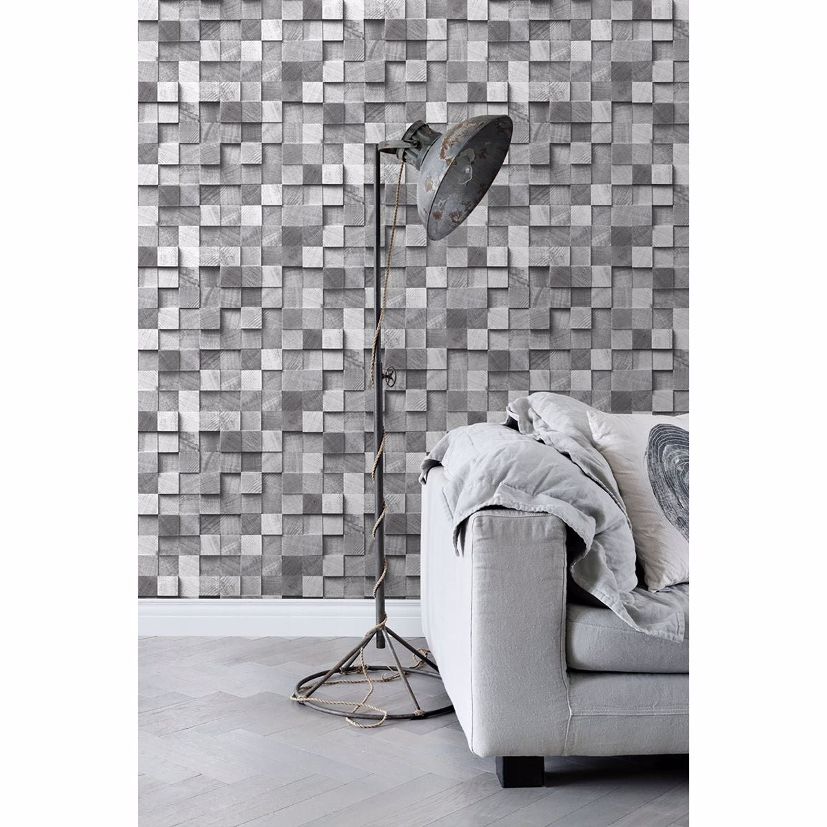 Tevye Grey Wood Geometric Wallpaper - Brewster Wallcovering