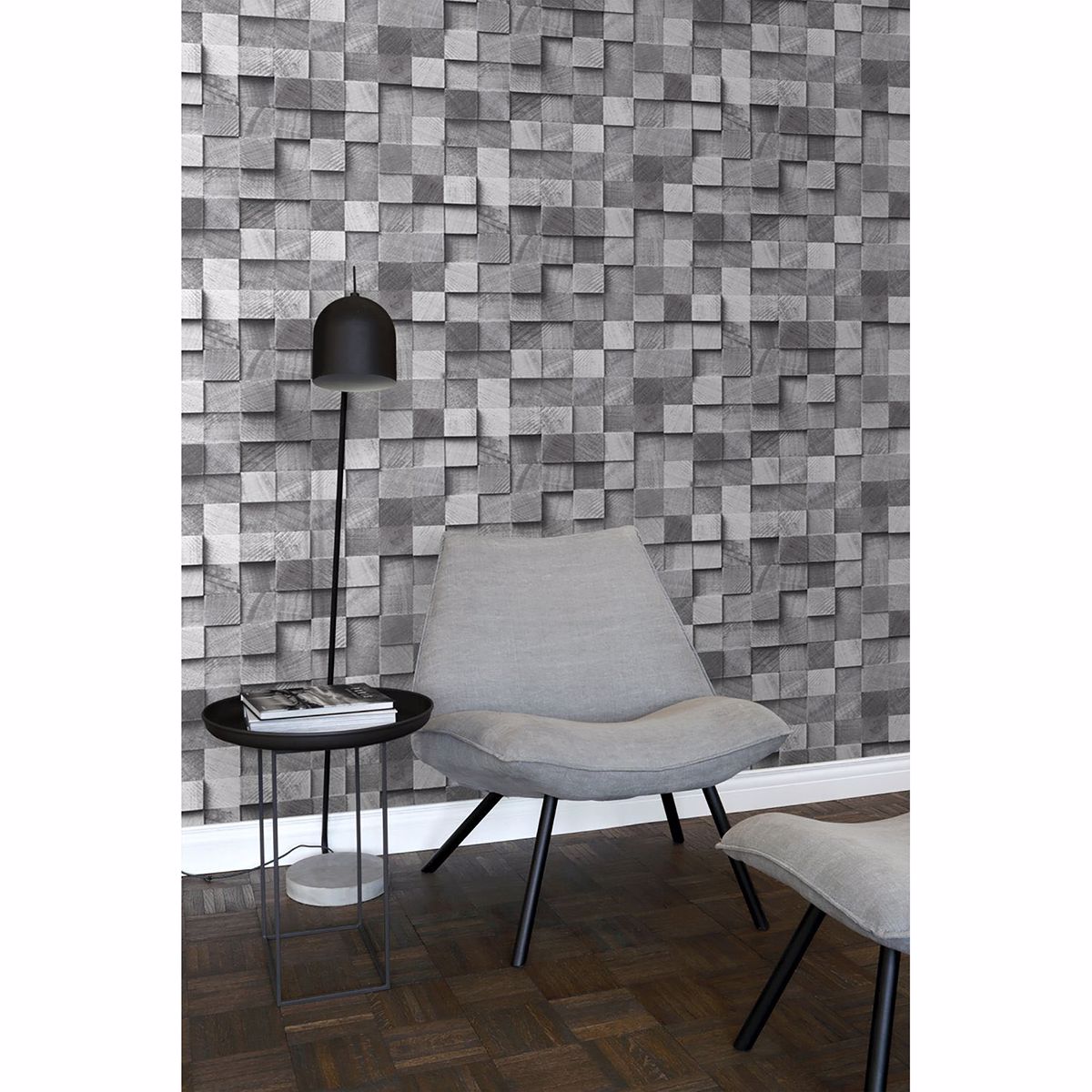 Tevye Grey Wood Geometric Wallpaper - Brewster Wallcovering