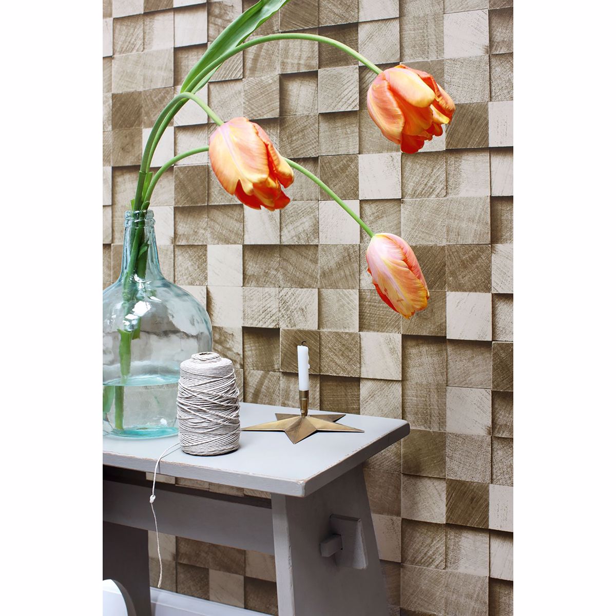 Tevye Gold Wood Geometric Wallpaper  | Brewster Wallcovering - The WorkRm