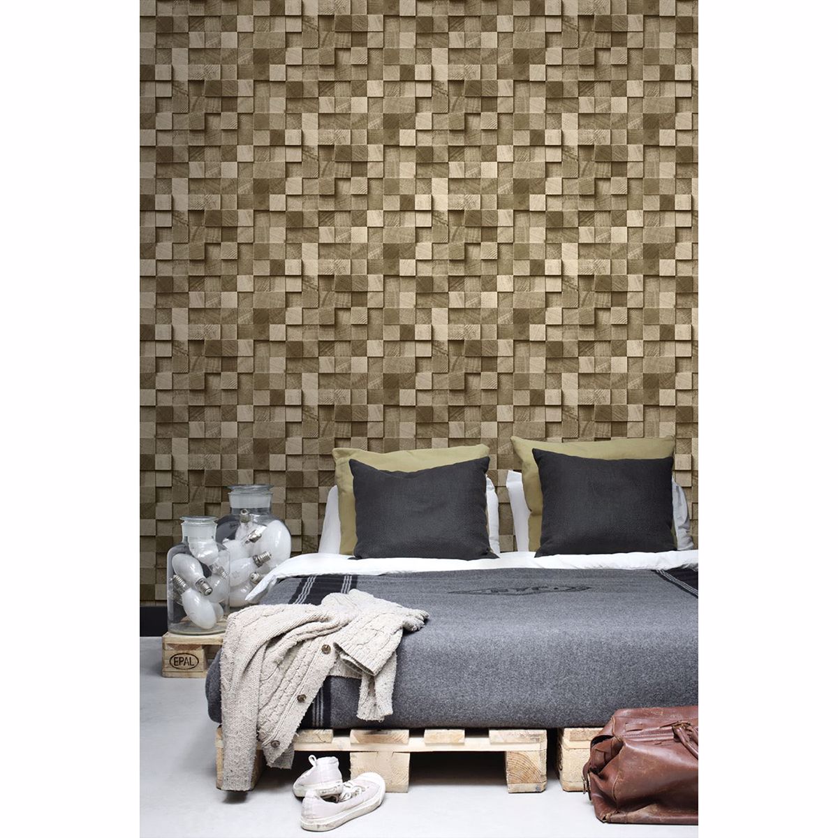 Tevye Gold Wood Geometric Wallpaper  | Brewster Wallcovering - The WorkRm