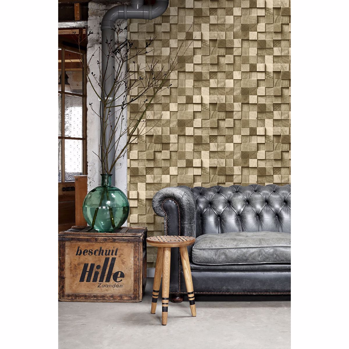 Tevye Gold Wood Geometric Wallpaper  | Brewster Wallcovering - The WorkRm