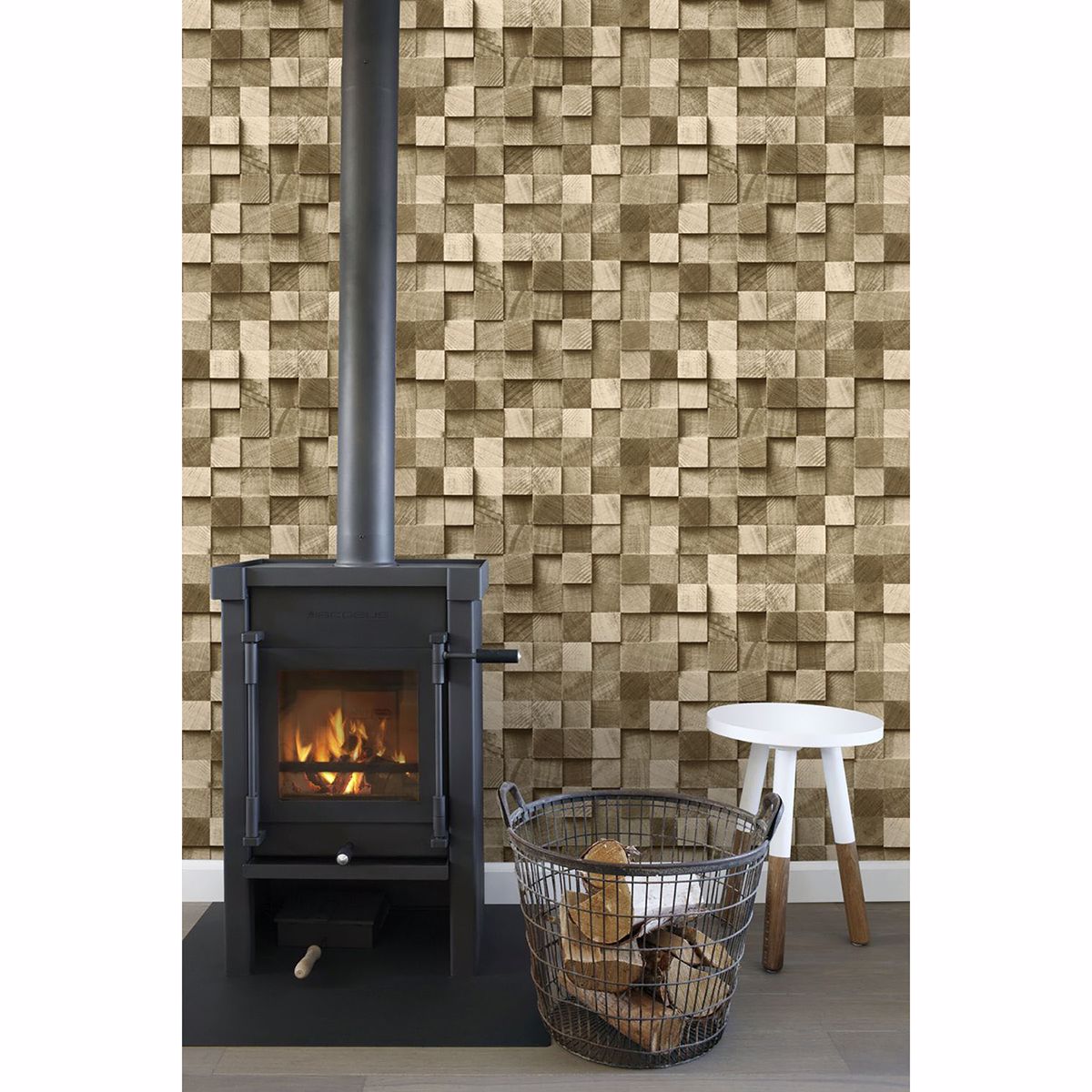 Tevye Gold Wood Geometric Wallpaper - Brewster Wallcovering