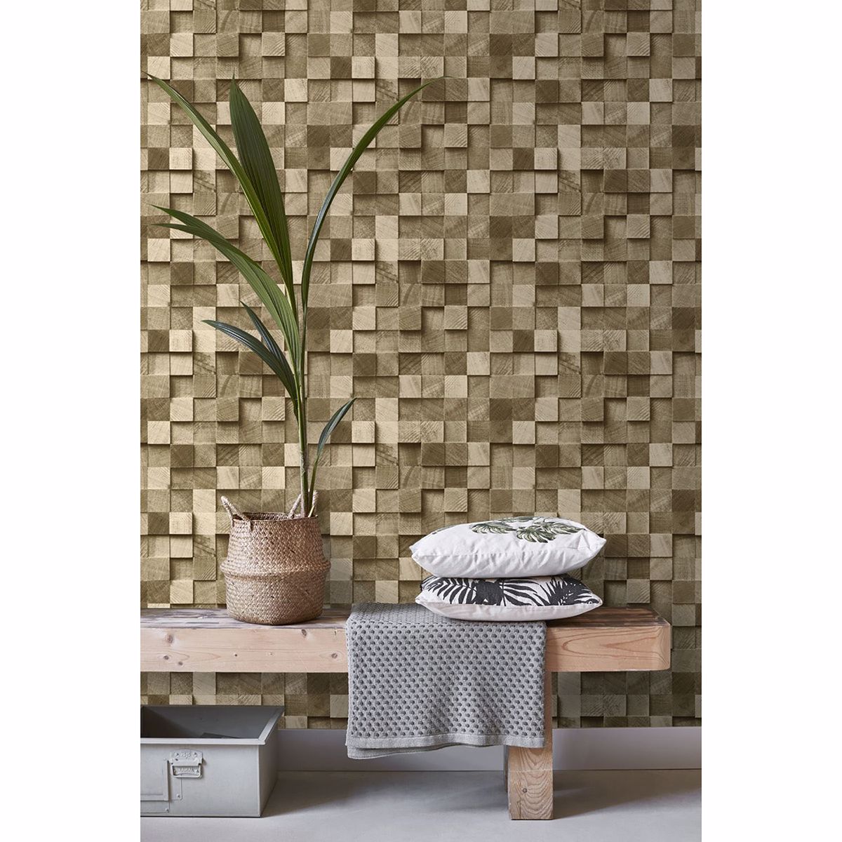 Tevye Gold Wood Geometric Wallpaper - Brewster Wallcovering